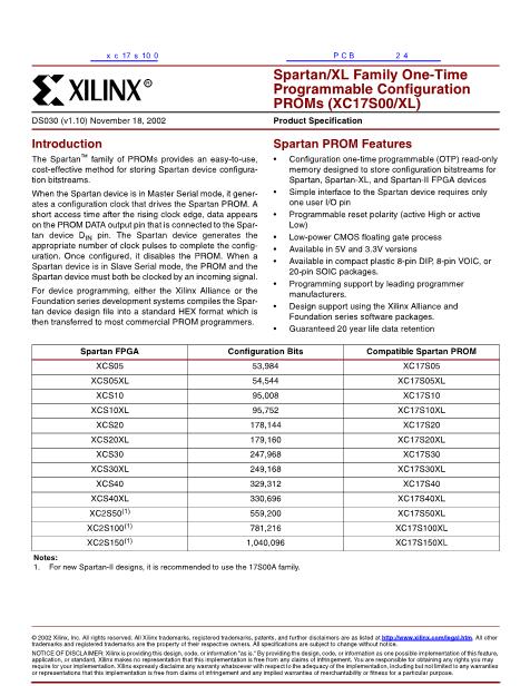 xc17s100數(shù)據(jù)手冊封面
