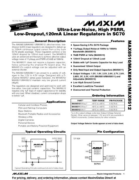 MAX8511数据手册封面