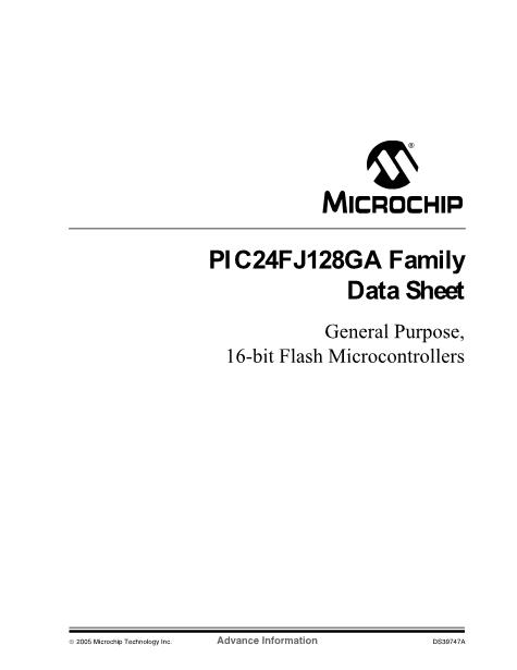 PIC24FJ128GA数据手册封面
