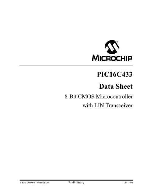 PIC16C433数据手册封面