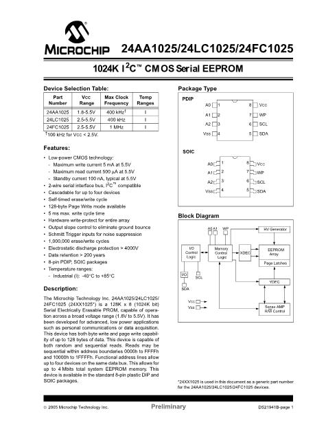 24AA1025數(shù)據(jù)手冊(cè)封面