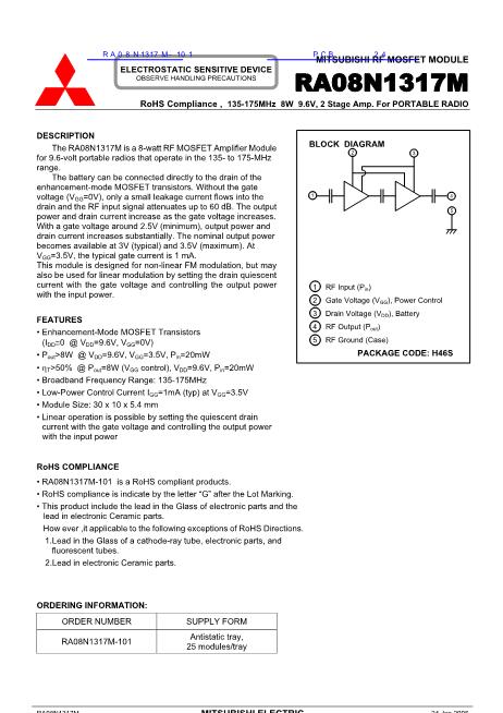 RA08H1317M-101數(shù)據(jù)手冊封面