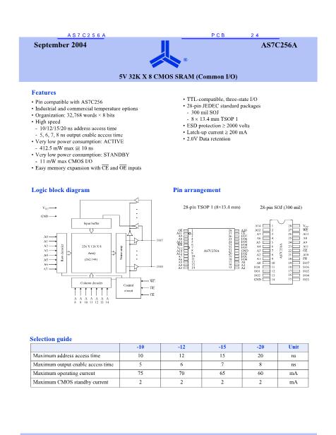 AS7C256A數(shù)據(jù)手冊(cè)封面
