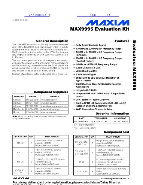 MAX9995EVKIT数据手册封面