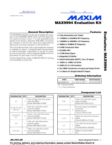 MAX9994EVKIT数据手册封面