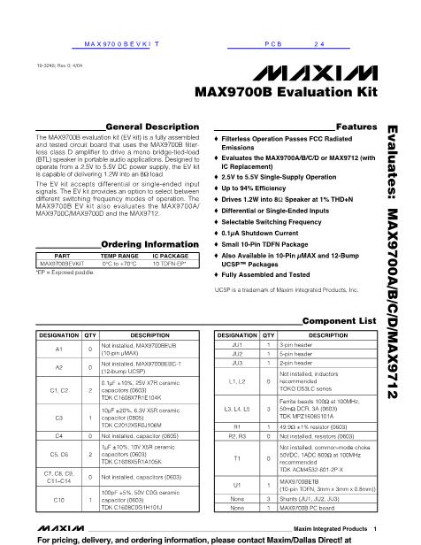 MAX9700BEVKIT数据手册封面