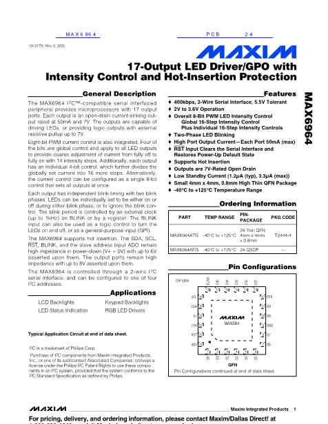 MAX6964數(shù)據(jù)手冊封面