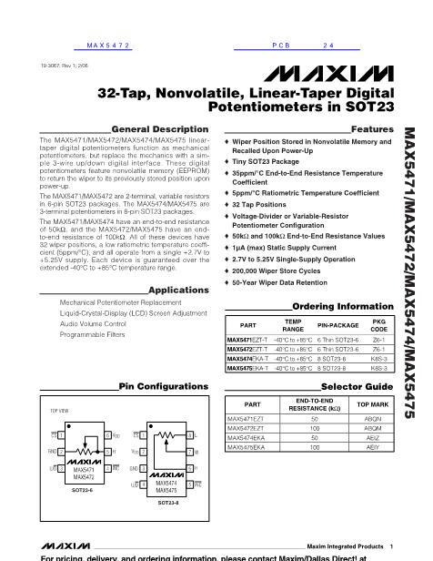 MAX5472數(shù)據(jù)手冊(cè)封面