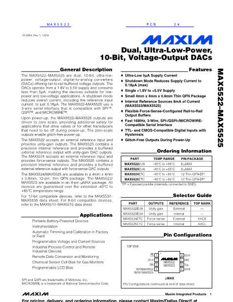 MAX5522数据手册封面