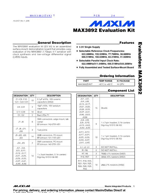 MAX3982EVKIT数据手册封面
