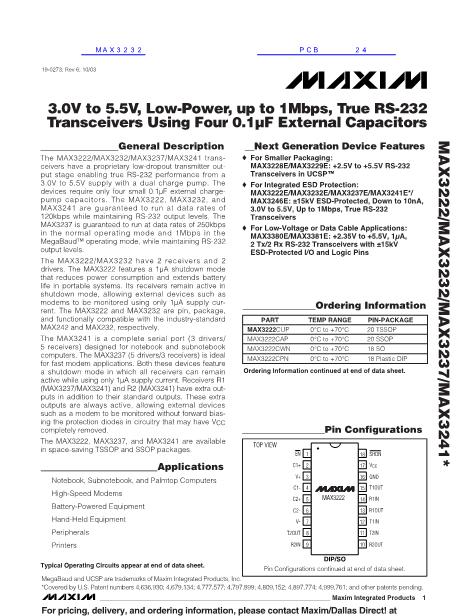 MAX3232数据手册封面