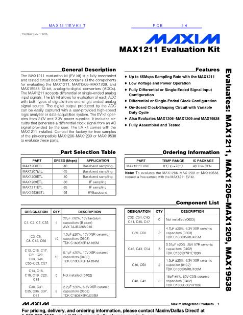 MAX1211EVKIT数据手册封面