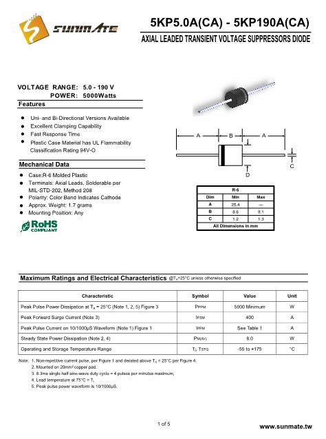 5KP64CA數(shù)據(jù)手冊封面