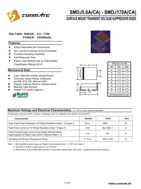 SMDJ75A數(shù)據(jù)手冊(cè)封面