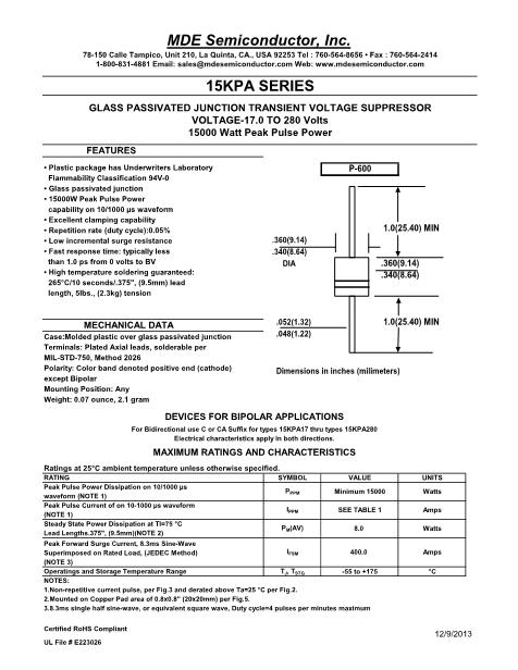 15KPA260CA數(shù)據(jù)手冊封面