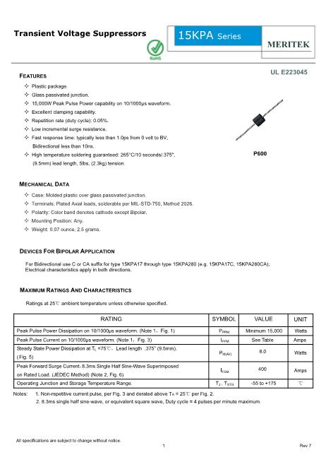 15KPA28CA數(shù)據(jù)手冊封面