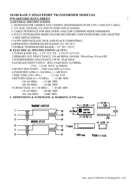 16ST1043數(shù)據(jù)手冊封面