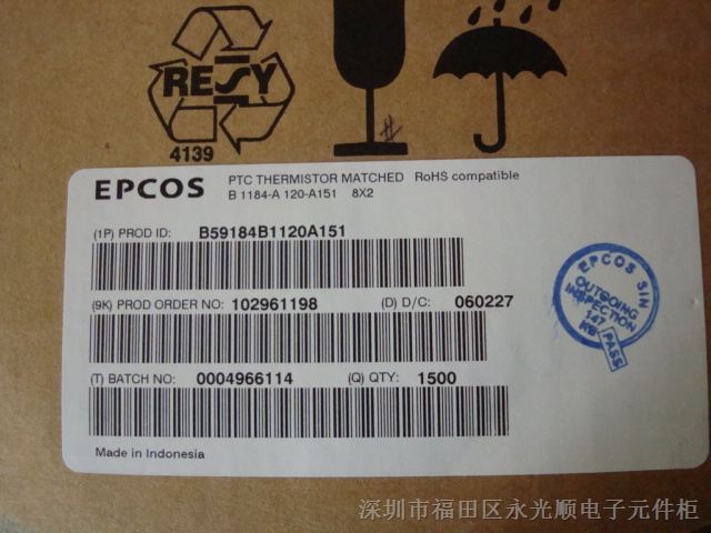 供应PTC热敏电阻B59184B1120A151(PTCB1184)EPCOS原装现货