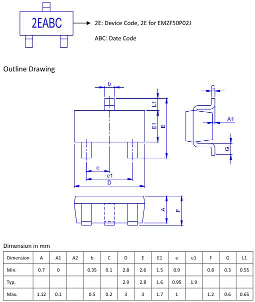 p溝道mos管emzf50p02jsot23貼片小封裝mosfet