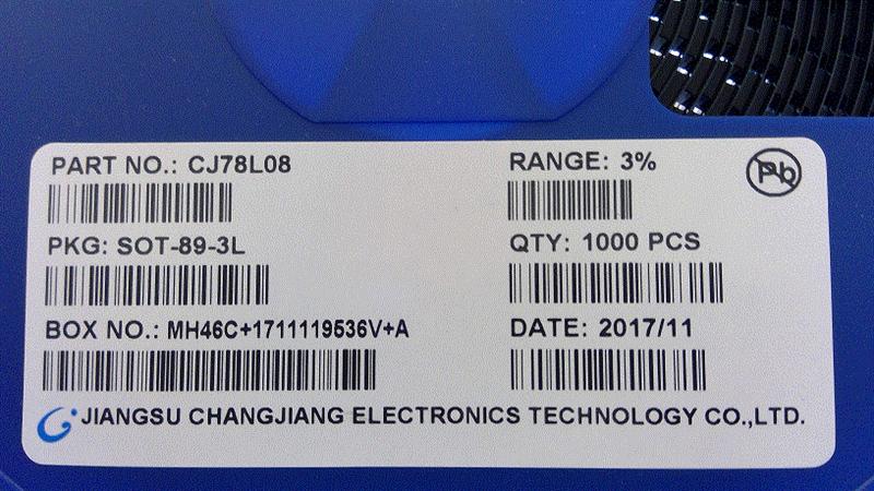稳压电源IC CJ78L08 SOT89 长电