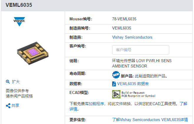 Vishay光传感器VEML6035