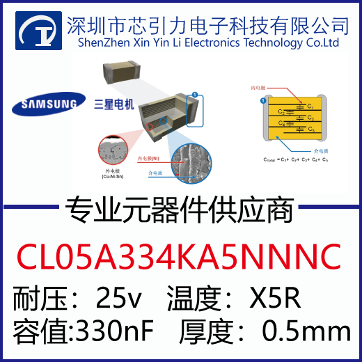 0402贴片电容CL05A334KA5NNNC芯引力三星