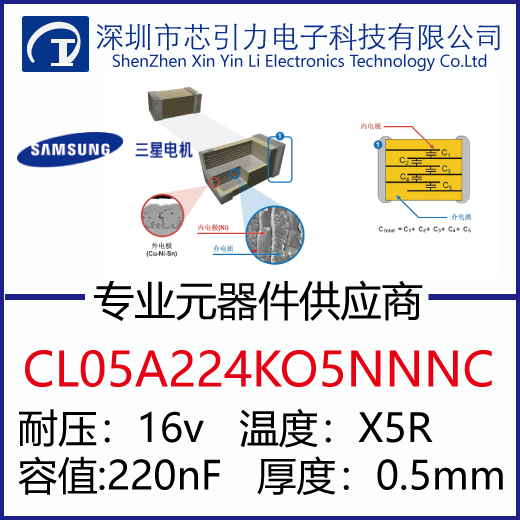 0402贴片电容CL05A224KO5NNNC芯引力三星