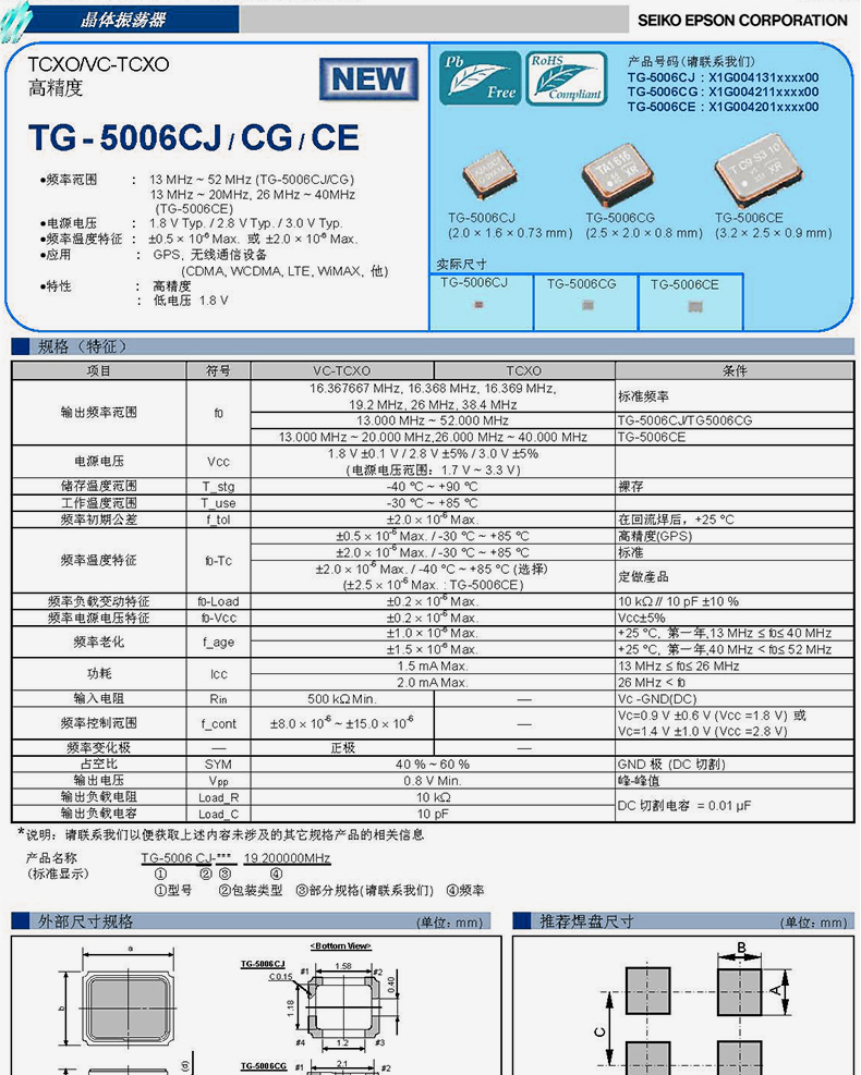 �匮a晶振TG-5006CE�格��