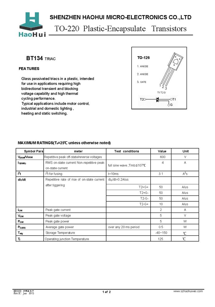 bt134引脚图及功能图片